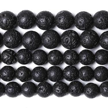 Imagem de 8 mm, 90 peças, contas de pedra natural, preto, vulcânica, pedra vulcânica, contas soltas redondas para fazer joias, 2 fios de 81 cm