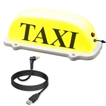 Imagem de ABUKALIXIN Placa de táxi com bateria recarregável USB, luz superior de táxi, placa de táxi com base magnética à prova d'água, placa de táxi amarelo claro