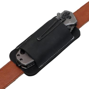 Imagem de Sanseenia Bainha de faca de couro, bainha de faca de transporte horizontal para cinto, coldre de canivete de bolso, organizador de bolsa de cinto de bolso EDC para homens, design de fundo aberto