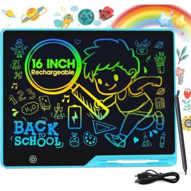 Imagem de Tablet de escrita LCD POPERFUN recarregável de 16 polegadas azul claro
