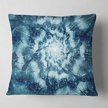Imagem de Designart Blue Snowy Fractal Flower Design Floral Throw Sala de estar, Sofá, Almofada de Alta Qualidade + Capa de Almofada Estampada em ambos os lados 45,72 x 45,72 cm