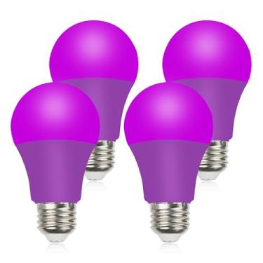 Imagem de Lâmpadas roxas, 9W (equivalente a 60 watts) Base E26 120V A19 LED com eficiência energética, luzes decorativas de longa duração para uso interno/externo – perfeitas para Halloween, Natal, casa