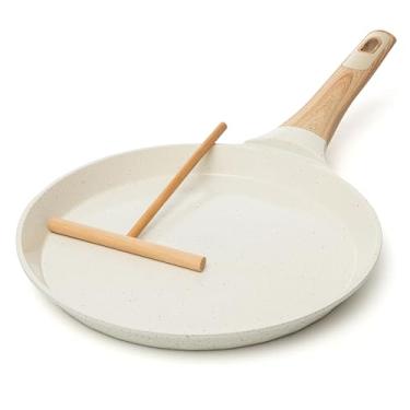 Imagem de Moss & Stone Forma de crepe antiaderente de 24 cm com espalhador – Dosa Tawa de cerâmica, frigideira plana para roti, panquecas, tortilhas – compatível com indução, panela de panqueca antiaderente