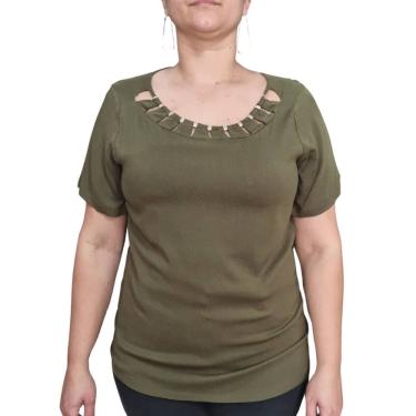 Imagem de Blusa Feminina Raio De Luz Verde Gola Detalhada Strass