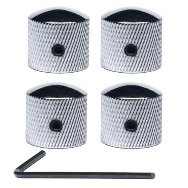 Imagem de Conjunto de 4 maçanetas de metal para guitarra – Botões de controle de volume e tom com cúpulas, chaves Allen e parafusos para Fender Strat, Telecaster, Gibson Les Paul guitarras elétricas ou baixos