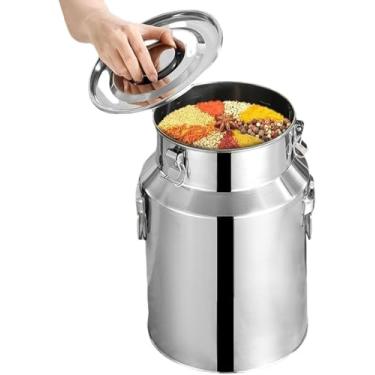 Imagem de Lata De Leite De Aço Inoxidável Com Tampa Selada Balde De Leite Pesado Balde De Vinho Balde De óleo Arroz Água Cerveja Balde De Transporte, 35L
