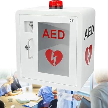 Imagem de Armário Aed, Armário De Parede Desfibrilador Aed De Primeiros Socorros Com Chave E Alarme, Design De Canto Arredondado Para Casa