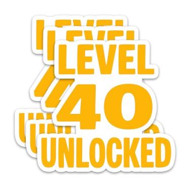 Imagem de (3 peças) Adesivos engraçados de aniversário de 40 anos – Nível 40 desbloqueado – Adesivos de vinil à prova d'água Cheers to 40 Years para presentes de quarenta anos, garrafas de água, álbuns, diários