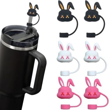 Imagem de HATOTO Capas de palha de Halloween 3D para Stanley Cup, topo de palha de coelho para Stanley, topo de silicone de grau alimentício de desenho animado, tampa de canudos reutilizáveis estereoscópicos de