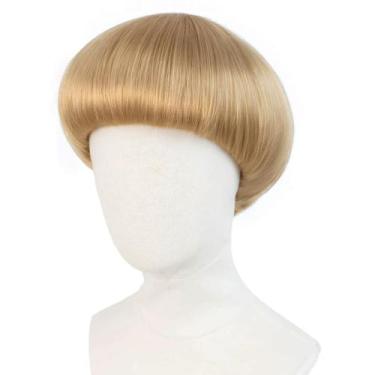 Imagem de Peruca Joneting Blonde Mushroom Bowl Cut, boné ajustável