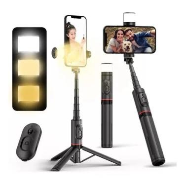 Imagem de Bastão Pau de Selfie Tripé para Celular com iluminação Bluetooth Controle Remoto Portátil Retrátil para iOS e Android (PRETO)