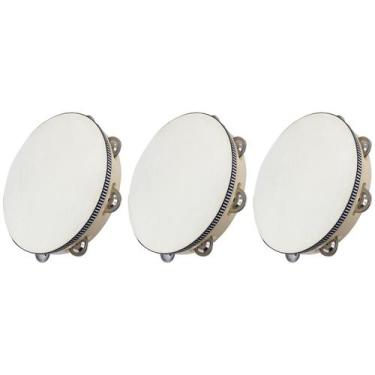 Imagem de Kit 3 Pandeiros Redondo de Madeira 10" Pele Natural New York