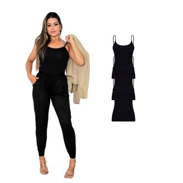 Imagem de Kit Com 3 Regatas Alcinha Feminina Lisa - Preta-Feminino