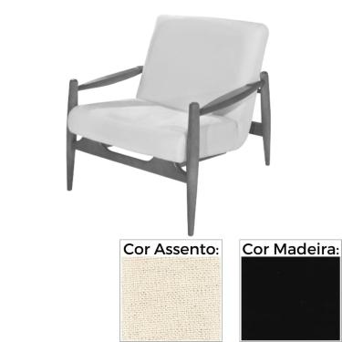 Imagem de Poltrona MH-3710 Herval Madeira Laca Fosca Preta Assento Estofado Bege A6