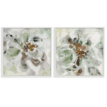 Imagem de Stupell Industries Conjunto de arte giclée emoldurado branco com 2 peças abstração floral reminiscente, design de Liz Jardine, 12 x 12