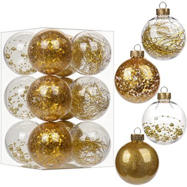 Imagem de Briful Conjunto de bolas de Natal transparentes decorativas de 80 mm/3,15" com enfeites de bola de Natal transparentes decorativos com decoração delicada e recheada, enfeites de árvore de Natal