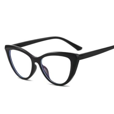 Imagem de Armação Óculos Feminino Olho de Gato TR90 com Lentes Sem Grau Anti Luz Azul e UV400 (Preto Brilhante)