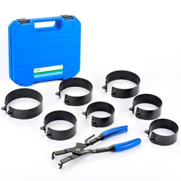 Imagem de SMOTIVEPRO Conjunto de ferramentas de compressor de anel de pistão de 8 peças com alicate de anel de pistão e 7 anéis de pistão de 2-7/20.3 cm a 4-5/20.3 cm (73 mm-117 mm), compressor de anel para
