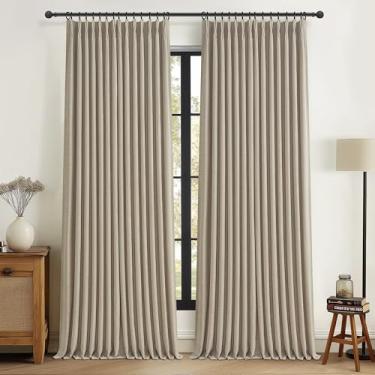 Imagem de PleatedDrapes Cortinas Virais Grossas para Porta Deslizante para Pátio de 250 cm de comprimento, Cortina de Janela Country Pinch Plissada de Linho Natural de Linho Dupla Camada À Prova de Som Cortinas