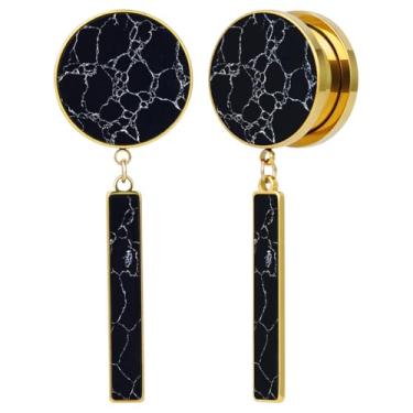 Imagem de POBAISITER 2 peças de brincos de alargadores de orelha e alargador de túneis de textura turquesa com ajuste de parafuso fofo para mulheres, piercing corporal, 6mm(2g), Aço inoxidável, Arenito