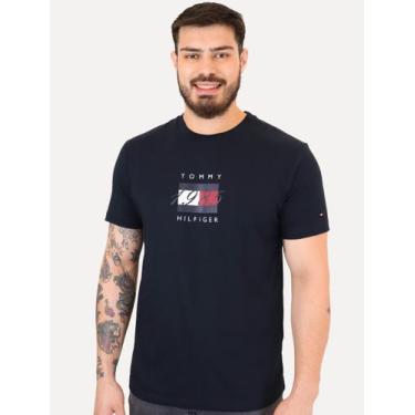 Imagem de Camiseta Tommy Hilfiger Masculina Linear Flag Graphic Azul Marinho, L/