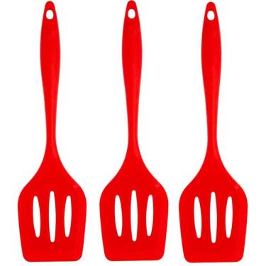 Imagem de Espatula De Silicone Vazada Vermelha Grande Kit 03 Un