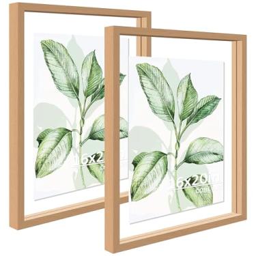 Imagem de CORE ART Conjunto de 2 porta-retratos flutuantes de 40,6 x 50,8 cm, moldura flutuante de plexglass duplo para fotos de 28 x 35,5 cm, tela de parede ou mesa, madeira natural
