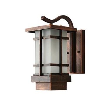 Imagem de Luminária de parede externa E27 Alumínio à prova d'água Luminária de parede industrial Retro Varanda Simples Arandelas de parede com abajur quadrado de vidro fosco (Bronze/Preto), Lâmpada de