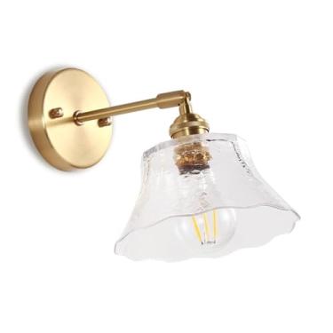 Imagem de Arandela de vidro vintage, luminária de parede ajustável de latão com rotação de 360°, luminária de parede moderna para quarto, sala de estar, banheiro (abajur em formato de xícara)