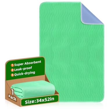 Imagem de Almofadas de cama laváveis à prova d'água para incontinência (1 pacote, 86 cm x 132 cm): absorção extra pesada, almofadas reutilizáveis de secagem rápida - almofadas de amamentação para crianças