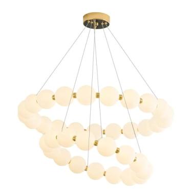 Imagem de Luminária pendente grande estilo nórdico, lustre francês para sala de estar e quarto, luz de teto minimalista personalizada para restaurante, cor branca leitosa e creme