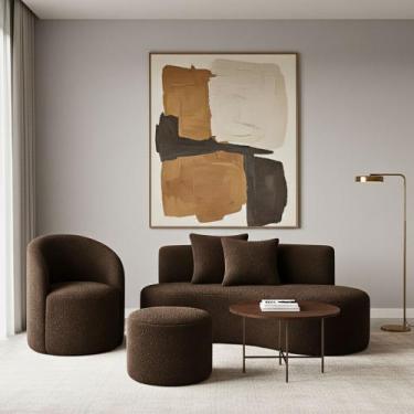 Imagem de Conjunto 01 Poltrona + Sofá e 1 Puff Curvo Orgânico Nature Gaia Boucle