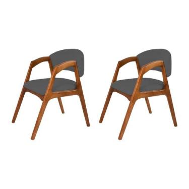 Imagem de Kit 2 Cadeiras de Jantar Gabriela em Madeira e Mdf Cerejeira Linho Cin