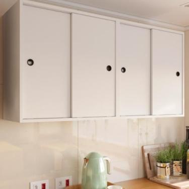 Imagem de Armario Suspenso Cozinha e Lavanderia com Quatro Portas de Correr Armario Aéreo Multiuso Kit com Dois Armarios Aéreos(Branco)