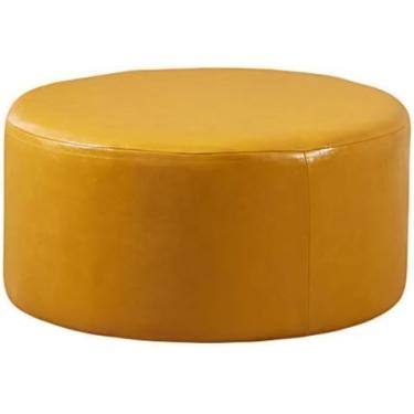 Imagem de Mesa de centro moderna redonda grande de couro sintético decorativo apoio para os pés altura 35 cm para sala de estar quarto - diâmetro amarelo 90 cm (89 cm)