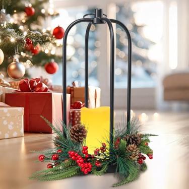 Imagem de Taman Lanterna de Natal, vela decorativa de 38 cm, lanterna de metal vintage, operada por bateria, para pátio, jardim, mesa, decoração de festa, 1 pacote