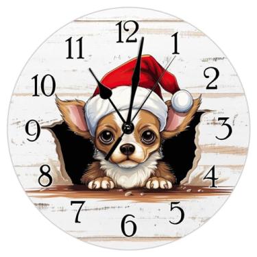 Imagem de TLTDSMY Shih Tzu Relógio de parede decorativo de madeira Shih Tzu espiando cachorro em rachadura relógio de parede operado por bateria relógios de madeira silenciosos relógio de madeira memorial de