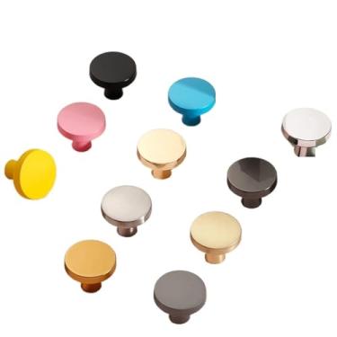 Imagem de CXYFQUUK Puxadores de armário multicoloridos liga sólida armário de cozinha orifício único para mesa de cabeceira, puxador de gaveta, ferragens de móveis, 2 peças (amarelo)