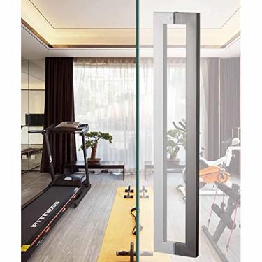 Imagem de Puxador de porta de vidro, puxadores de porta de aço inoxidável quadrados com base longa nivelada, maçanetas de porta de entrada para porta de celeiro deslizante, portão, galpão, garagem (cor: ouro