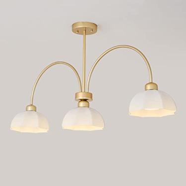 Imagem de YQSLQZZ Lustre de sala de jantar minimalista moderno de 3 luzes, luminária de teto criativa de designer, luminária decorativa de sombra de vidro branco, base E27, para sala de estar quarto corredor