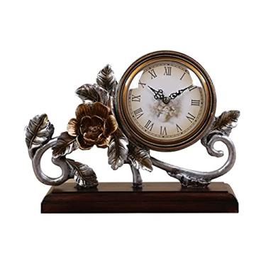 Imagem de WYUYIWH Relógio de mesa vintage relógio de mesa flor rosa relógio europeu cabeceira mesa relógio de mesa ornamentos moda mudo relógio de bancada relógios antigos prata cornija para sala de estar
