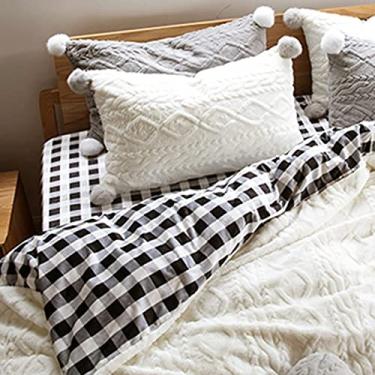 Imagem de Conjunto de capa de edredom de malha de flanela com pompom, conjunto de cama felpudo espesso, com zíper, respirável, ultramacio, para decoração refinada - rosa solteiro 150 x 200 cm (59 x 79 polegadas