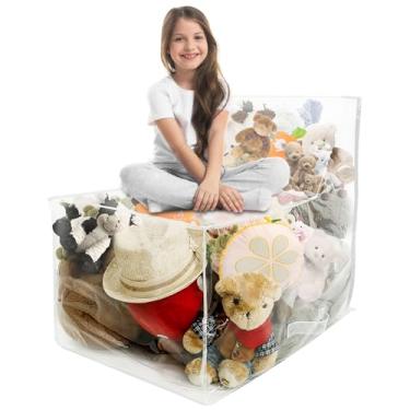 Imagem de Saco de feijão transparente de pelúcia capa de cadeira para crianças à prova d'água capa de cadeira de saco de feijão de grande capacidade para brinquedos de pelúcia, travesseiros de roupas antigas