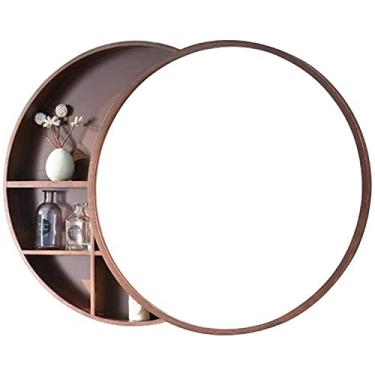 Imagem de Armários espelhados para banheiro, armário deslizante redondo, armário de armazenamento montado na parede com 3 prateleiras de armazenamento, armário de remédios montado na parede de 500 mm, madeira