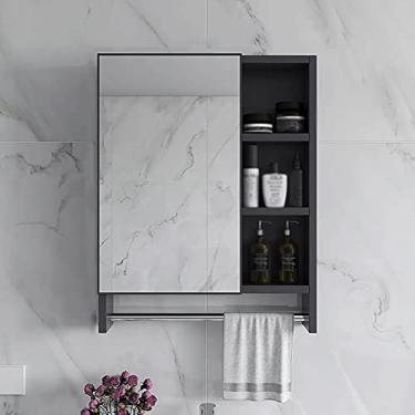 Imagem de Armário de espelho de banheiro montado na parede com toalheiro, armário de espelho de barbear moderno