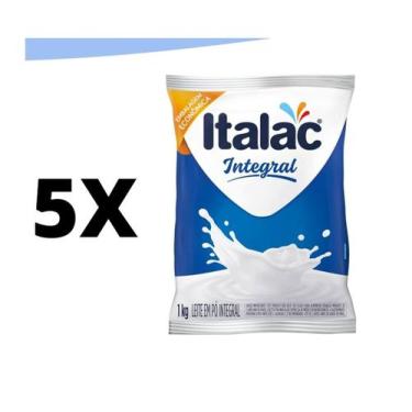 Imagem de Kit com 5 pacotes leite em pó integral italac 1kg cada pct