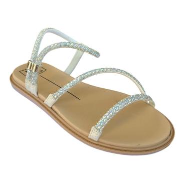 Imagem de Sandália Rasteira Fem Moleca Brilho Branco/Perolado 5450.237