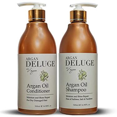 Imagem de DELUGE Shampoo E Condicionador De Óleo Argan Marroquino. Sem Sulfato, Fosfato Parabenos. Queratina Ômega 3,6.
