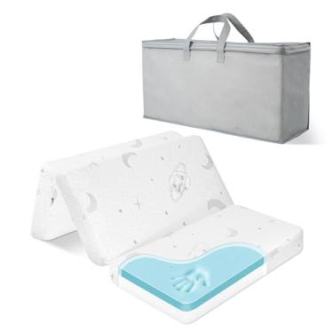 Imagem de HREVAI Colchão dobrável Pack and Play, colchão de bebê de espuma viscoelástica 96 x 66 cm e espuma de alta densidade para bebês e crianças, respirável e lavável
