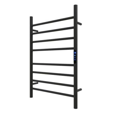 Imagem de KWW Toalheiro aquecido, controle remoto com aplicativo Tuya, aquecedor de toalhas com temporizador, aquecedor de toalha quente montado na parede para banheiro (preto fosco, 7 barras)